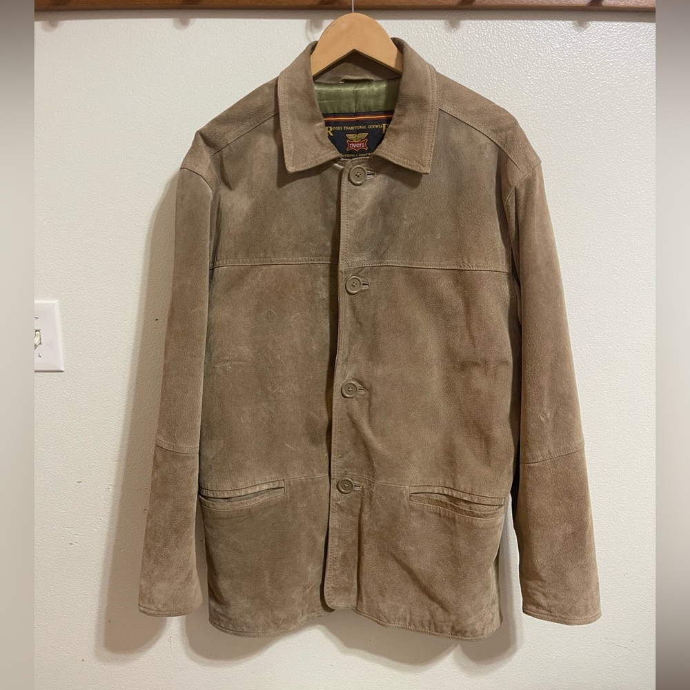 Men's Suede trucker leather tan brown Jacket - Brown